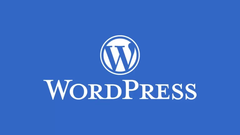 WordPress logo on blue plain background
