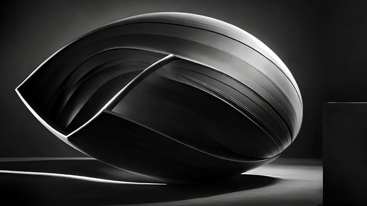 Abstract egg like sculpture, black and white, dramatic